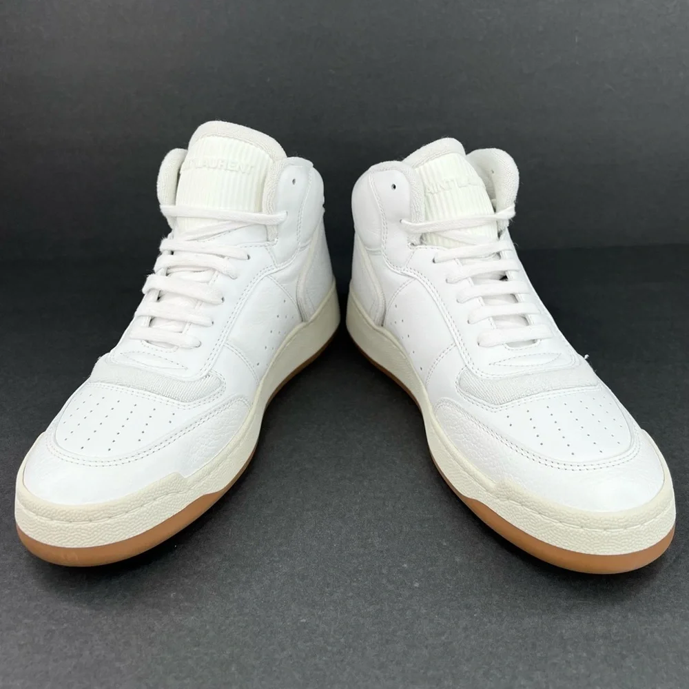 SAINT LAURENT SL 80 WOMEN SL/80 HIGH TOP LOGO YSL LEATHER SNEAKERS SIZE 39.5 - Picture 13 of 15